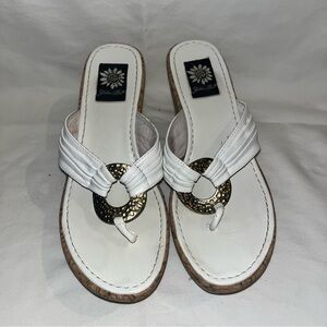 White & Gold Wedge Sandals Resort Chic Summer Dress Shoes